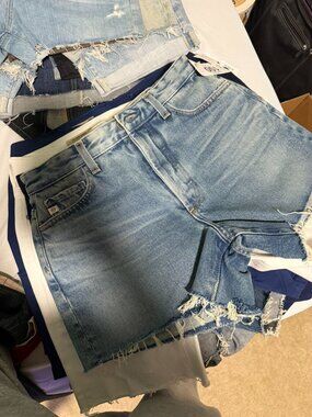 NWT AG Alexxis High Rise Denim Shorts Light Wash Raw Hem Distressed Womens 27